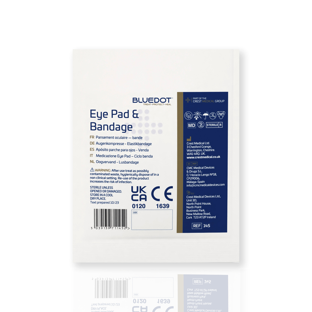 Image of Blue Dot Eye Pad with elasticated loop bandage