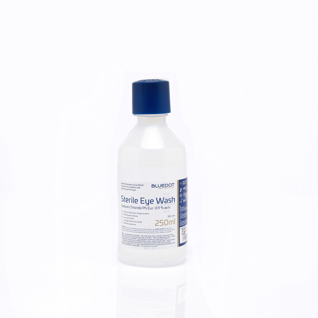 Image of Blue Dot Emergency Eye Wash Solution In Round Bottle