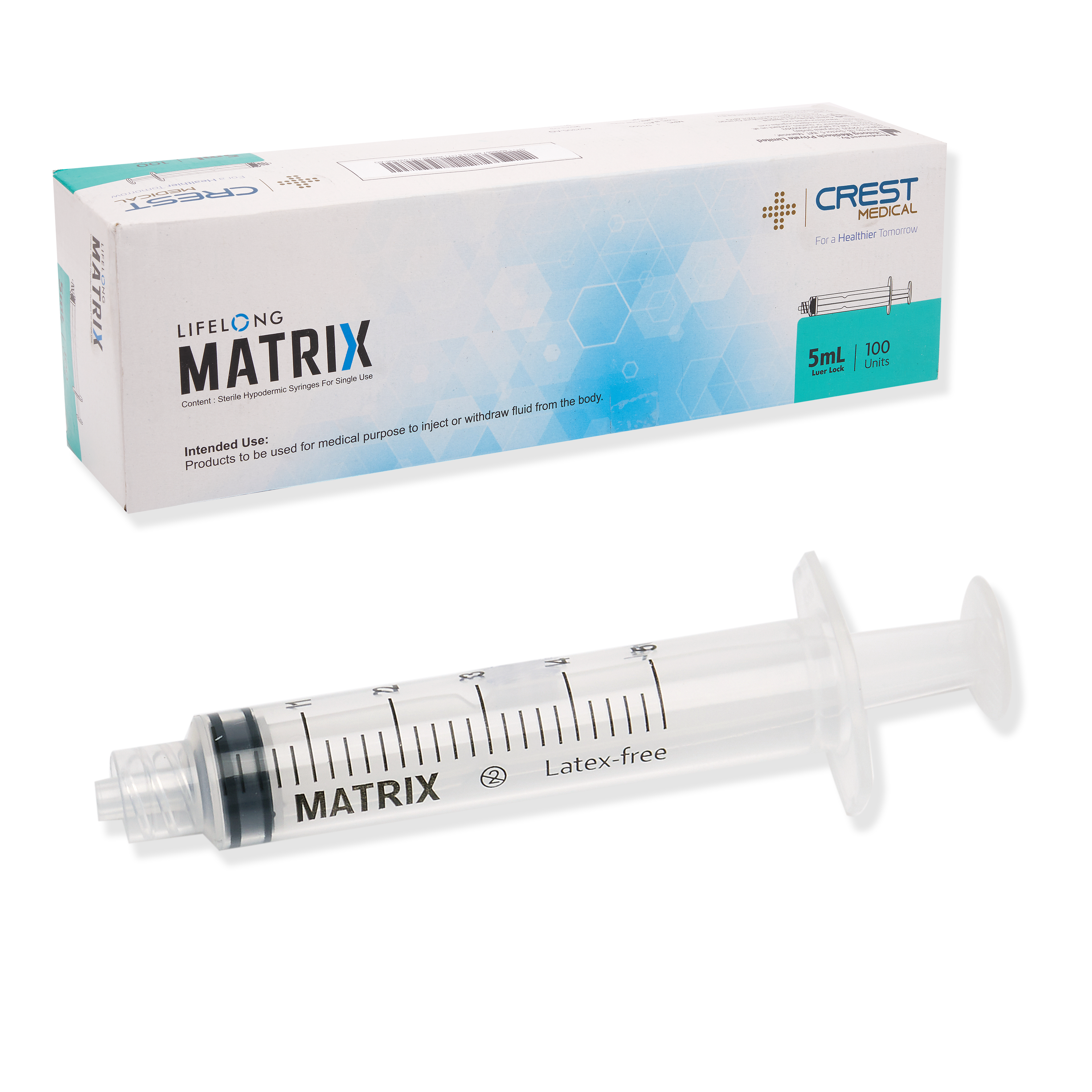 Lifelong Sterile 3PC Luer Lock Syringe 5ml, Concentric (Box 100)