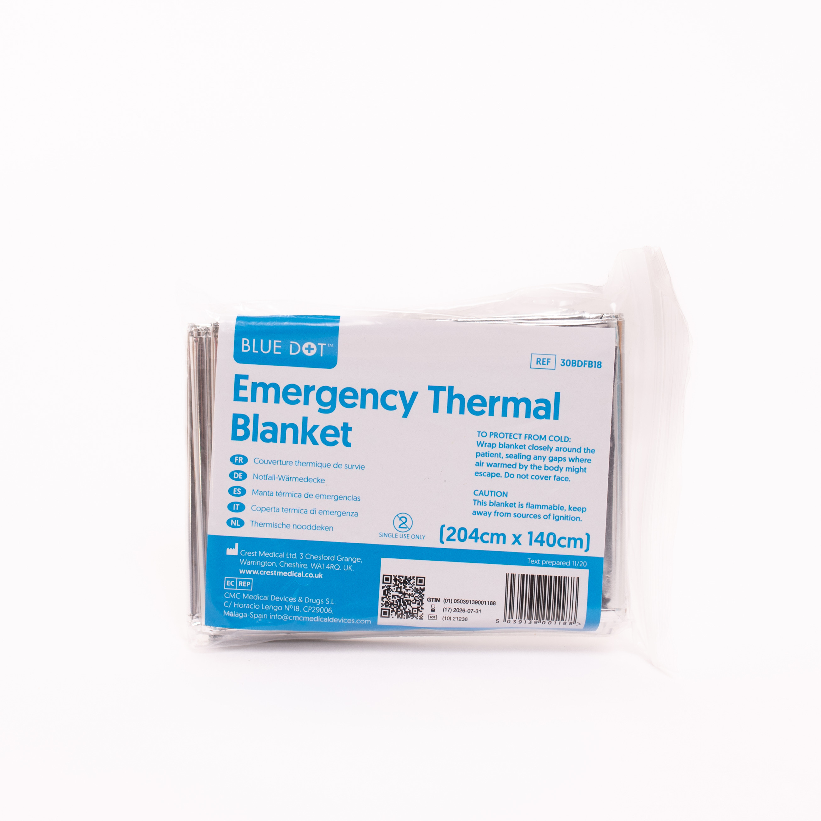 1 x Blue Dot Emergency Thermal  Blanket 204cm x 140cm 